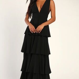 Lulus Amazing Evening Black Tiered Maxi Dress